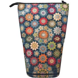 Nbtghga Bohemian Bloem Print Potlood Telescopische Klassieke Kunsten Stand Up Potlood Case Organizer Potlood Houder Make-up Tas Gift, Zwart, Eén maat