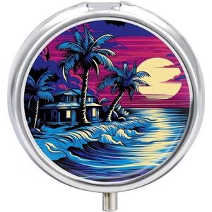 Palmbomen en Water Pillendoos Pil Case Pil Organizer Geneeskunde Pil Organizer Wekelijkse Pil Organizer Pil Houder Kleine Pil Case Pil Containers Pil Houder voor Portemonnee