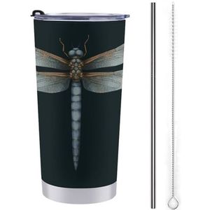 FZMTLDS Dragonfly Tumbler 20oz roestvrijstalen waterflessen met handvat lekvrije grote capaciteit autobeker reismok geïsoleerde koffiekop geschenken voor vrouwen mannen