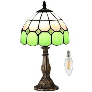 Kinbolas Tiffany-stijl tafellamp, art deco verlichting handgemaakte glas in lood lampenkap kleine nacht nachtkastje slaapkamer lamp, woonkamer, mediterrane tafel decoratie licht met voetstukken & s