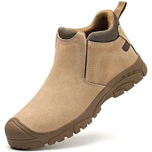 Schoenen met stalen neus voor heren waterdicht, heren- en dameswerklaarzen, instapschoenen, comfortabel bovenwerk van koeienhuid Lichtgewicht werkschoenen Ademend Industrieel,Beige,42