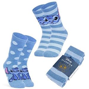 Disney Pilou damessokken, 2 paar antislip sokken voor dames, Stitch Mickey Minnie Baby Yoda, Blauwe Stitch, One Size