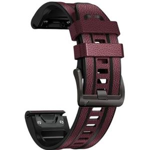 22mm 26mm QuickFit Armband Strap fit for Garmin Fenix ​​6X 6 Pro 7X 7 5 5X Plus 935 945 965 Mk2i Mk2 Lederen Siliconen Smart Horlogeband (Color : Wine red, Size : 22mm Fenix 5 5Plus)