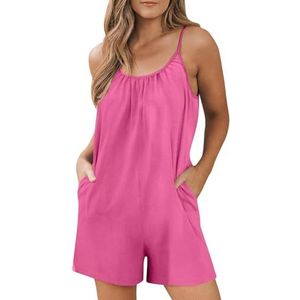 BANGHA Jumpsuits Voor Vrouwen Zomer Casual Vrouwelijke Romper Zomer Mode Casual Zachte Katoen Korte Jumpsuit Spaghetti Band Mouwloze Overalls Losse Fit Met Zakken, Roze 1, XXL