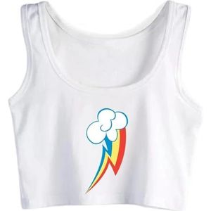 Rainbow Dash Graphic Slim Crop Top, Grappige Rock Tank Tops Meisjes Katoenen Sport Fitness Training Camisole(WHITE,M)