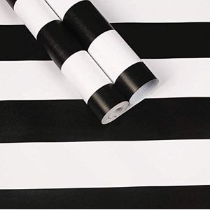 Meboom Zwart en Wit Gestreepte Peel Stick Behang Lijm Papier Vinyl Film Plank Lade Liner Roll 45cm door 250cm