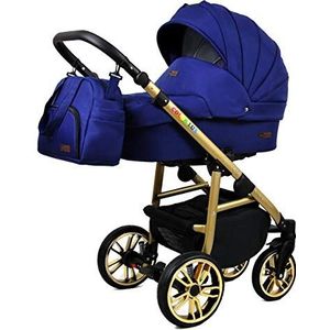 Kinderwagen 3 in 1 complete set met autostoeltje Isofix babybad babydrager Buggy Colorlux Gold van ChillyKids Sailor Blue 2in1 zonder autostoel