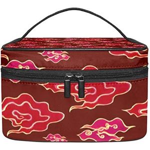 Rode Chinese Patten make-up organizer tas, reizen make-up tas organizer case draagbare cosmetische tas voor vrouwen en meisjes toiletartikelen, Meerkleurig, 22.5x15x13.8cm/8.9x5.9x5.4in