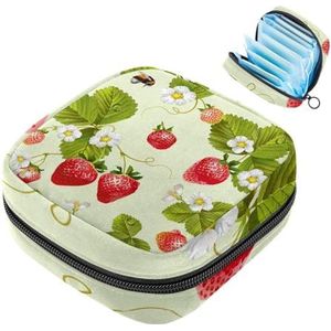 MUOOUM Verse Aardbei Patroon Maandverband Opbergtas Draagbare Menstruatie Tas Voor Vrouwen Tiener Meisjes Menstruatie Cup Pouch Nursing Pad Houder