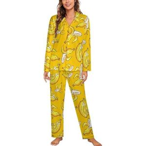 Banana Tropics pyjama met lange mouwen voor vrouwen, klassieke nachtkleding, nachtkleding, zachte pyjama's, loungesets