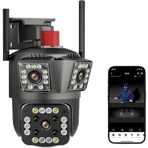 Bewakingscamera, 5K 9MP UHD 6K 12MP IP Camera Buiten 10X Optische Zoom Auto Tracking PTZ Vier Lens Drie Scherm Waterdichte Beveiligingscamera(9MP NO Card)