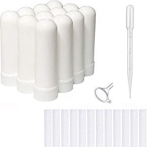 12 stuks blanco neusinhalatorbuizen navulbare lege plastic witte neusinhalatoren sticks voor doe-het-zelf etherische olie en andere vloeistoffen met 12 stuks katoenen lontjes