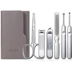 Nagelknipperset Nagelknipperset, 6-delige roestvrijstalen professionele manicureset pedicureset, draagbare nagelschaar verzorgingsset met lederen reisetui Pedicurehulpmiddelen voor voeten (Color : Gr