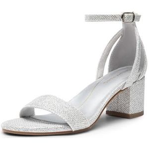 DREAM PAIRS Damessandalen met enkelriempjes en blokhak, elegante bruilofts- en feestschoenen, zilver, glitter, 36.5 EU