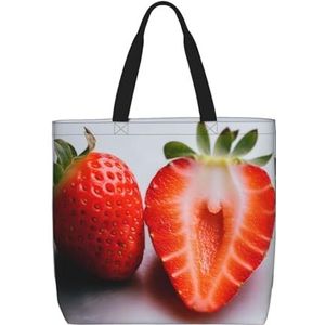 DEHIWI Een Cut Aardbei Tote Bag Voor Vrouwen Waterdichte Casual Schoudertas Met Rits Kruidenier Handtassen Voor Kantoor Winkelen Reizen, Zwart, One Size