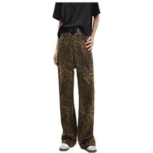 jeans Tan Leopard Jeans Dames Denim Broek Vrouwelijke Oversize Wijde Pijpen Broek Street Wear Hip Hop Vintage Katoen Los Casual (Color : Leopard Print, Size : S)