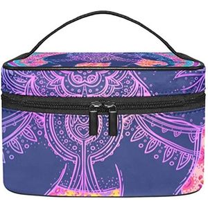 Olifant patroon make-up organizer tas, reismake-up tas organizer case draagbare cosmetische tas voor vrouwen en meisjes toiletartikelen, Meerkleurig, 22.5x15x13.8cm/8.9x5.9x5.4in