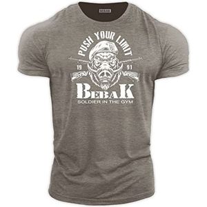bebak Heren Gym T-shirt | Viking Warrior | Gym Kleding voor Mannen | Arnold Bodybuilding T-shirt | Ideaal voor MMA Strongman Crossfit, Heather Steel Grijs- Soldaat, XL