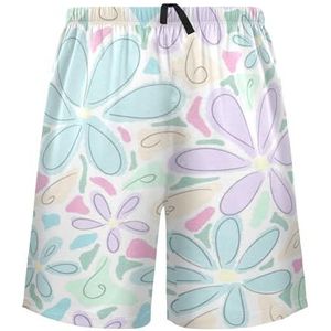 LI ZHI XIN Herenpyjamabroek, korte pyjamabroek, zomer casual shorts, elastische tailleband met trekkoord, rechte losse pasvorm met 2 zakken, S-XXL bloemenpatroon, Meerkleurig, S