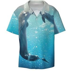 TyEdee Winter The Dolphin Print Overhemden met korte mouwen voor heren, met zak, casual overhemd met knopen, zakelijk overhemd, Zwart, XXL