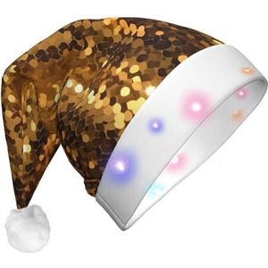 RLDOBOFE Pluche Kerstman Hoed met LED Lights Gouden Pailletten Sparkle Kerst Hoed Licht Up Xmas Hoeden voor Volwassenen