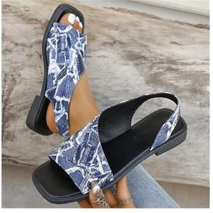 Zomersandalen Dames Street Fashion Print Damessandalen Lichtgewicht Comfortabele instapper Casual sandalen Sandalias De Mujer (Kleur : Blue, Size : 40 EU)