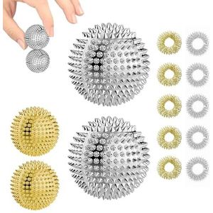 ZALHIN 4 Pallina Massaggio Piede + 10 Anelli Digitopressione - Hoogwaardige massagebal voor effectieve ontspanning en een betere gezondheid