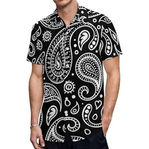 Zwart Wit Paisley Patroon Heren Korte Mouw Shirts Casual Button-down Tops T-shirts Hawaiiaanse Strand Tees 5XL