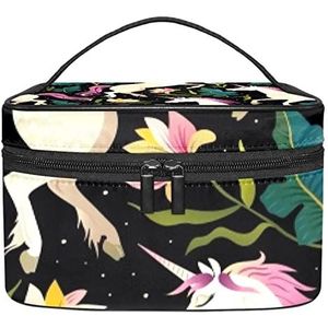 Eenhoorn patroon make-up organizer tas, reismake-up tas organizer case draagbare cosmetische tas voor vrouwen en meisjes toiletartikelen, Meerkleurig, 22.5x15x13.8cm/8.9x5.9x5.4in