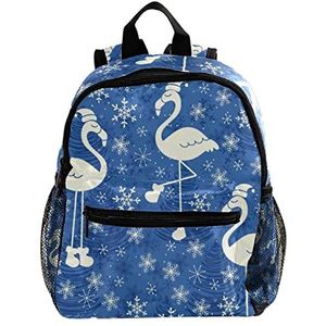 Kerst Blauwe Sneeuwvlok Flamingo Leuke Mode Mini Rugzak Pack Bag, Meerkleurig, 25.4x10x30 CM/10x4x12 in, Rugzak Rugzakken