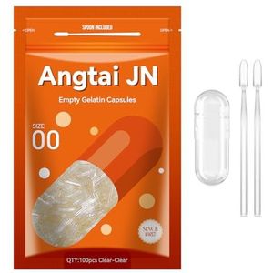 Angtai JN Lege capsules maat 00 - transparante gelatinecapsules leeg (100 tellen) met twee Miro Lab-lepels - Gelcapsules leeg - DIY Pure Bovine Capsulevulling - Koosjer, Glutenvrij -