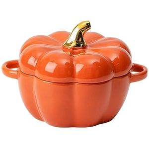 WIWIDANG Keramische pompoensoep kom met deksel, pompoen kom schotel soep granen keramiek met deksel, mode creatief servies (oranje)