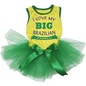 Petitebelle Ik hou van mijn grote Braziliaanse familie katoenen shirt Tutu Puppy hond jurk (X-Small, Geel/Groen)