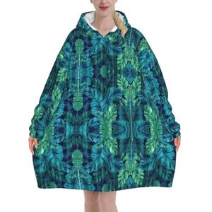 Tropische palmbladeren vrouwen sherpa sweatshirt deken verlengen warme gezellige oversized draagbare zak hoodie volwassenen