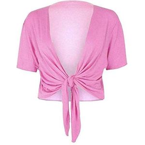 Fashion Essentials Womens korte mouwen Plain Tie Up Shrug dames stretch fit bijgesneden vest bolero top plus grootte, Lichtroze, 50/52 NL