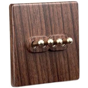 Wandschakelaar, bedieningsschakelaar 2-weg wandlamp messing hendel tuimelschakelaar kunststof houten paneel wandschakelaar 110-250V(4 Gang)