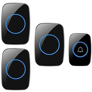 Deurbel, Draadloze deurbel waterdicht, 1 zender, 3 ontvangers, stopcontact, bereik van 300 m, 36 melodieën, knipperende led-lampjes, zwart-wit(Black)