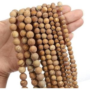 Natuurlijke Tijgeroog Steen Kralen Lava Rozenkwarts Kristal Ronde Agaat Steen Kralen voor Sieraden Maken DIY Armband 4 6 8 10 12mm-Matte Hout Steen-6mm Ongeveer 62 stks