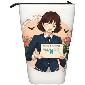 Nbtghga Gelukkige Moeder Dag Print Potlood Telescopische Klassieke Kunsten Stand Up Potlood Case Organizer Potlood Houder Make-up Tas Gift, Zwart, Eén maat