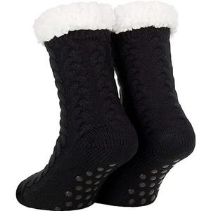 Huissokken Dames en Heren - Zwart - Anti Slip Sokken - One Size - Dikke - Winter - Fleece - Fluffy - Verwarmde - Slofsokken - Bedsokken - Gevoerde Sokken - Cadeau voor hem haar - Valentijn