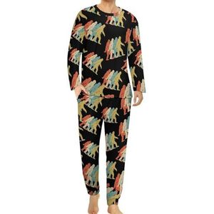Bigfoot Silhouette Retro herenpyjamaset, loungewear met lange mouwen, bovendeel en onderkant, 2-delig nachtkleding