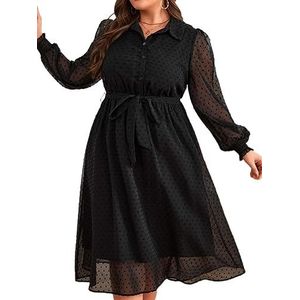 voor vrouwen jurk Plus overhemdjurk met Zwitserse stippen en riem (Color : Noir, Size : XL)