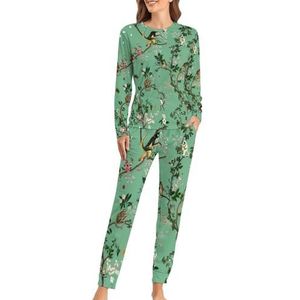 Monkey World groene zachte damespyjama met lange mouwen, warme pasvorm, loungewear sets met zakken, XL
