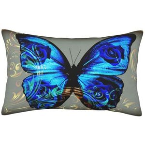 LAMAME Decoratieve kussensloop met blauwe vlinder bedrukte corduroy kussensloop herbruikbaar wasbaar