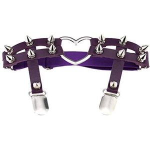 1x Vrouwen Lederen Dubbele Band Hart Kousenband Elastische Klinknagel Stud Been Jarretellegordel Riem,