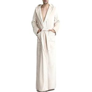 Dvbfufv Mannen Effen Nachtkleding Dikker Flanel Badjas Losse Gewaad Winter Warm Kimono Badjas Thuis Lange Gewaden, Beige, L