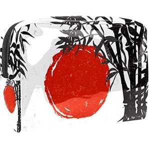 Bamboe silhouet met rode zon print reizen cosmetische tas voor vrouwen en meisjes, kleine waterdichte make-up tas rits zakje toilettas organizer, Meerkleurig, 18.5x7.5x13cm/7.3x3x5.1in, Modieus
