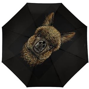 Alpaca Lama Portret Mode Paraplu Voor Regen Compact Tri-fold Reverse Opvouwbare Winddicht Reizen Paraplu Handleiding