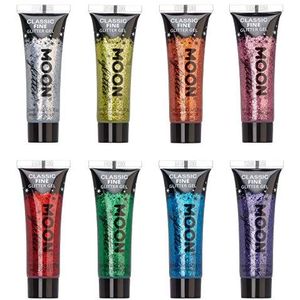 Moon Glitter - Gel met klassieke fijne glitter - 12 ml - set met 8 kleuren - glitter gezichtsverf