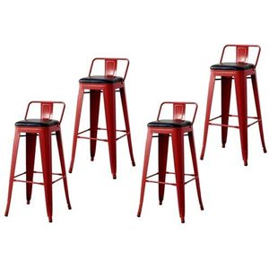 Barstoel 4-delige Set, Moderne Industriële Barkruk, Met Leer Beklede Barkruk, Geschikt For Keuken, Lounge, Bar, Kantoor (Color : Red, Size : 40x40x93cm)